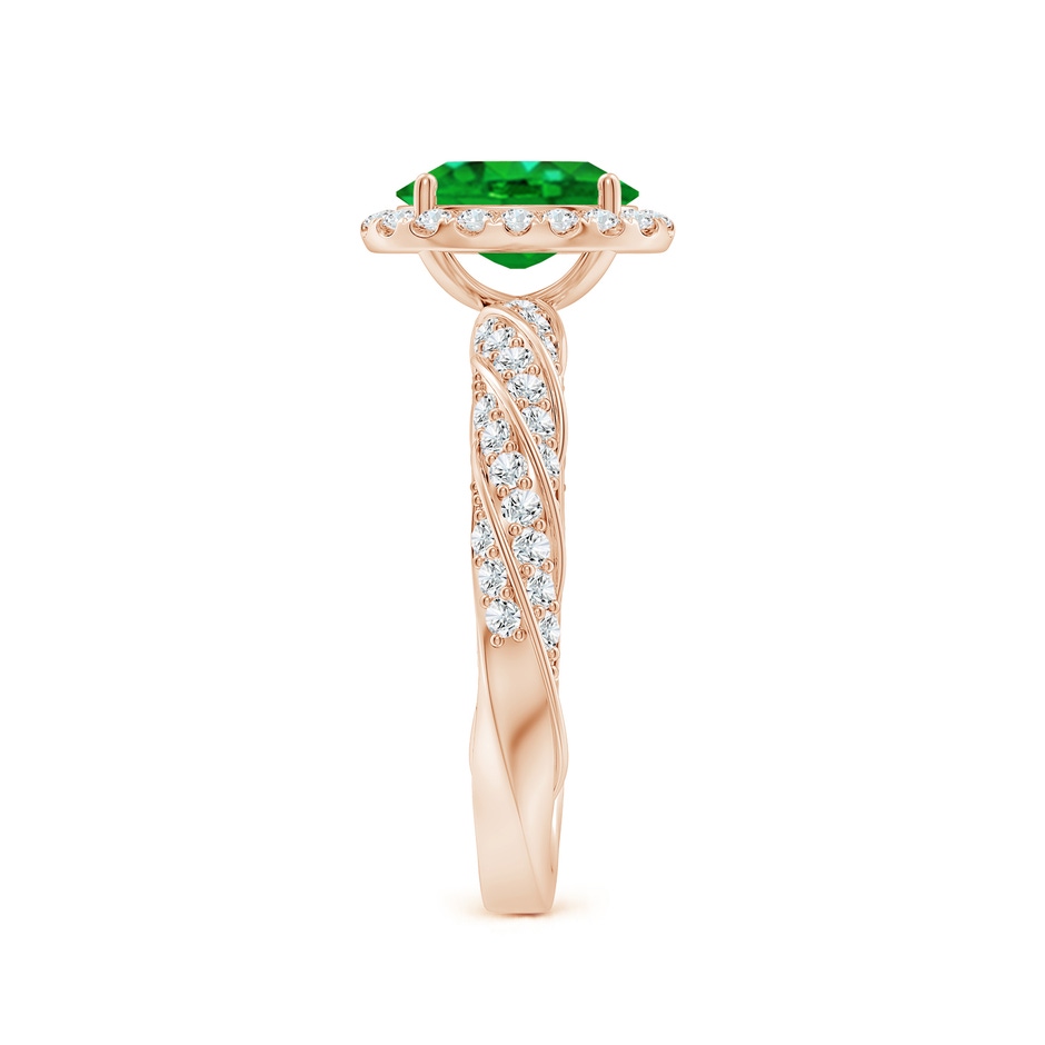 8x6mm AAAA Oval Emerald Halo Twisted Rope Shank Engagement Ring in Rose Gold side 299
