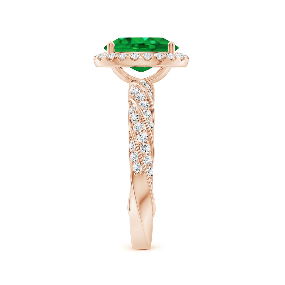 9x7mm AAA Oval Emerald Halo Twisted Rope Shank Engagement Ring in Rose Gold side 299