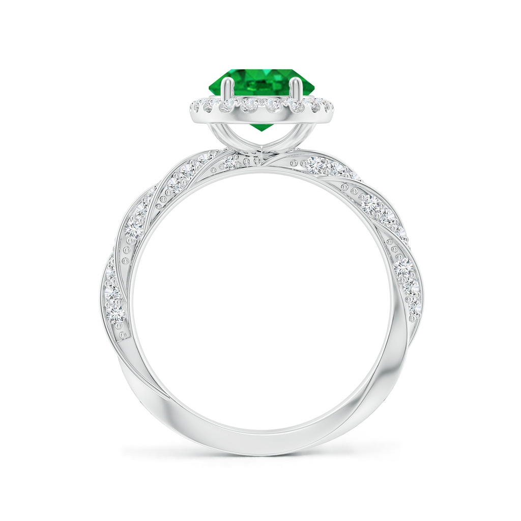 9x7mm AAA Oval Emerald Halo Twisted Rope Shank Engagement Ring in White Gold - side 199