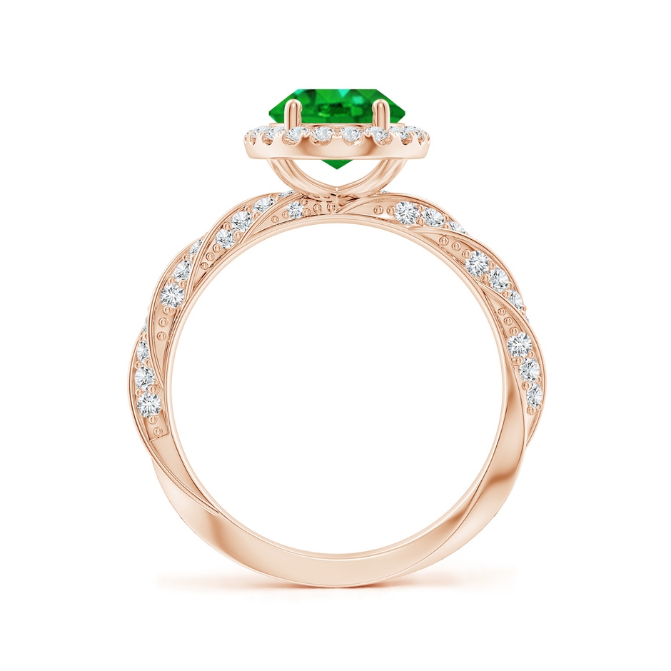 9x7mm AAAA Oval Emerald Halo Twisted Rope Shank Engagement Ring in 18K Rose Gold side 199