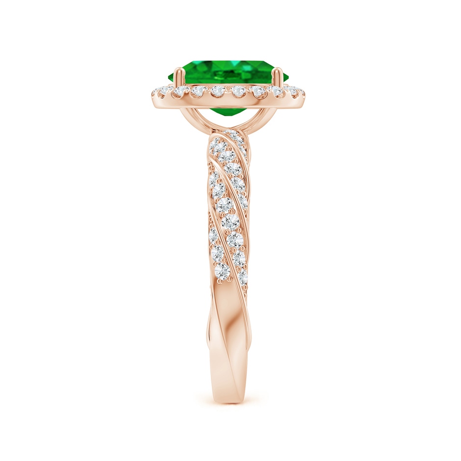 9x7mm AAAA Oval Emerald Halo Twisted Rope Shank Engagement Ring in 18K Rose Gold side 299