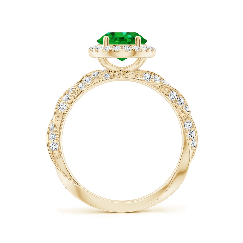 9x7mm AAAA Oval Emerald Halo Twisted Rope Shank Engagement Ring in Yellow Gold side 199