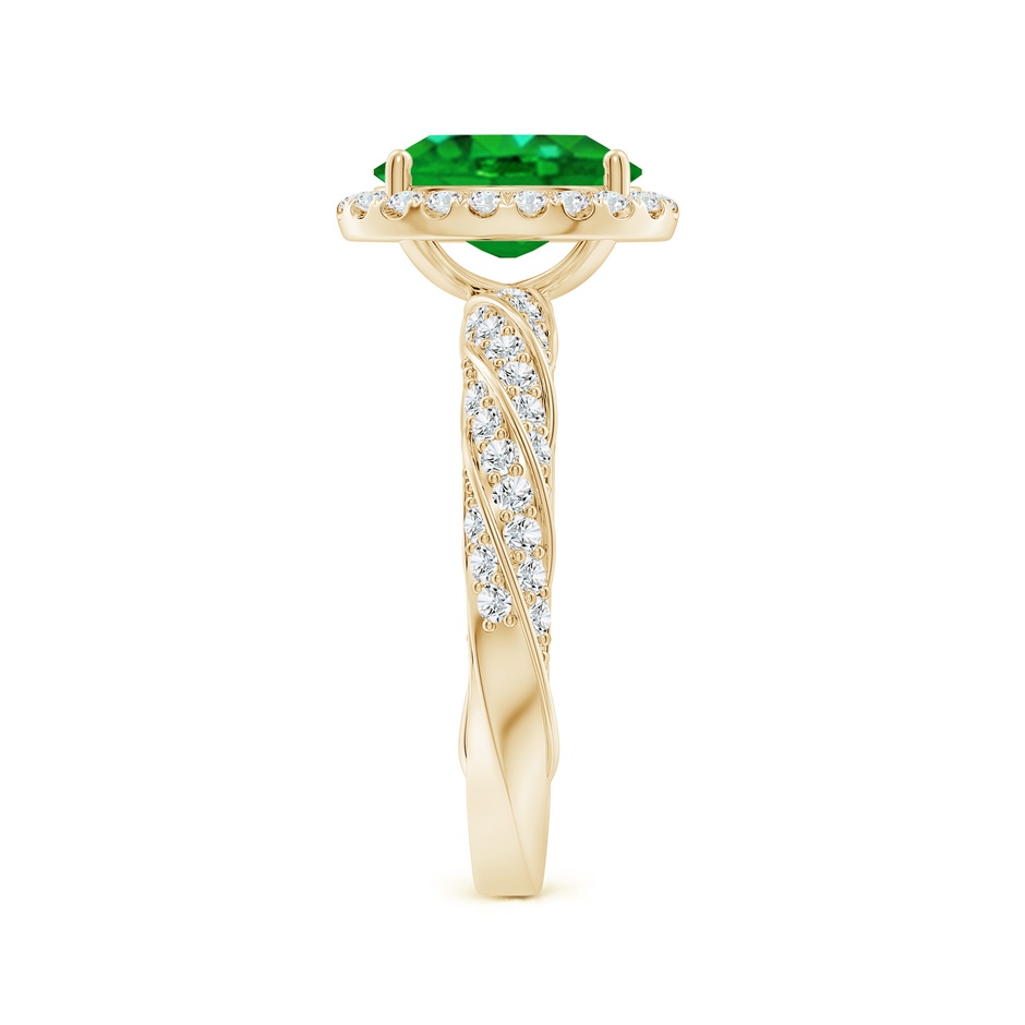 9x7mm AAAA Oval Emerald Halo Twisted Rope Shank Engagement Ring in Yellow Gold side 299