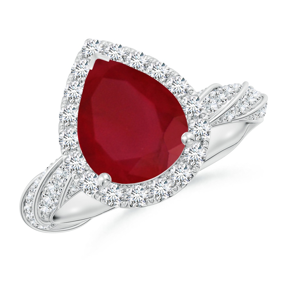 10x8mm AA Pear Ruby Halo Twisted Rope Shank Engagement Ring in P950 Platinum 