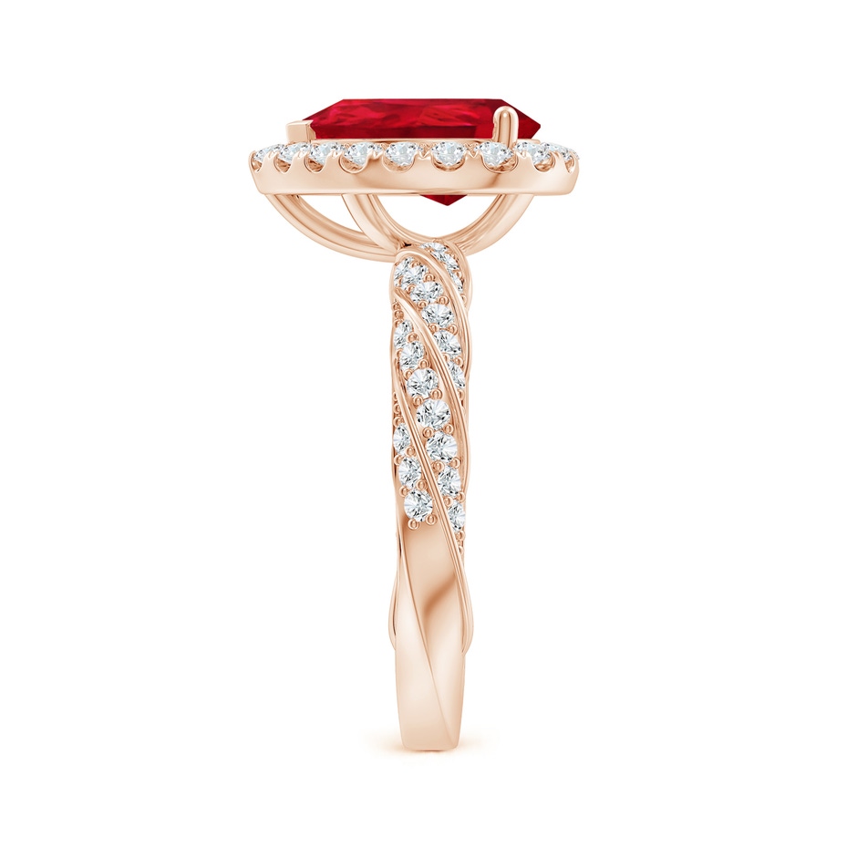 10x8mm AAA Pear Ruby Halo Twisted Rope Shank Engagement Ring in Rose Gold side 299