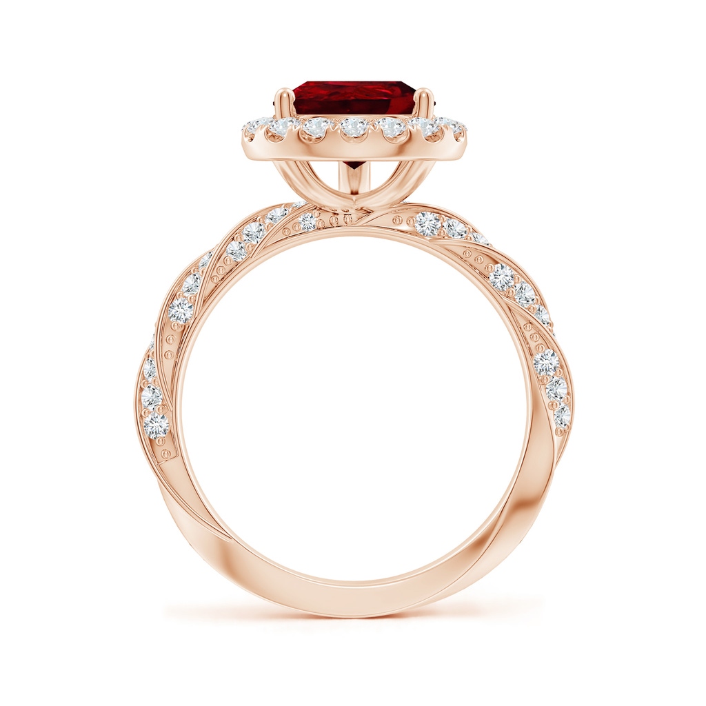 10x8mm AAAA Pear Ruby Halo Twisted Rope Shank Engagement Ring in Rose Gold - side 199