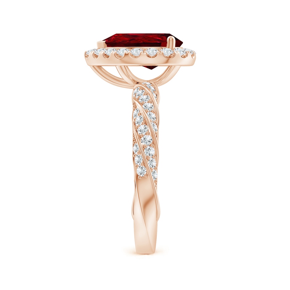 10x8mm AAAA Pear Ruby Halo Twisted Rope Shank Engagement Ring in Rose Gold side 299