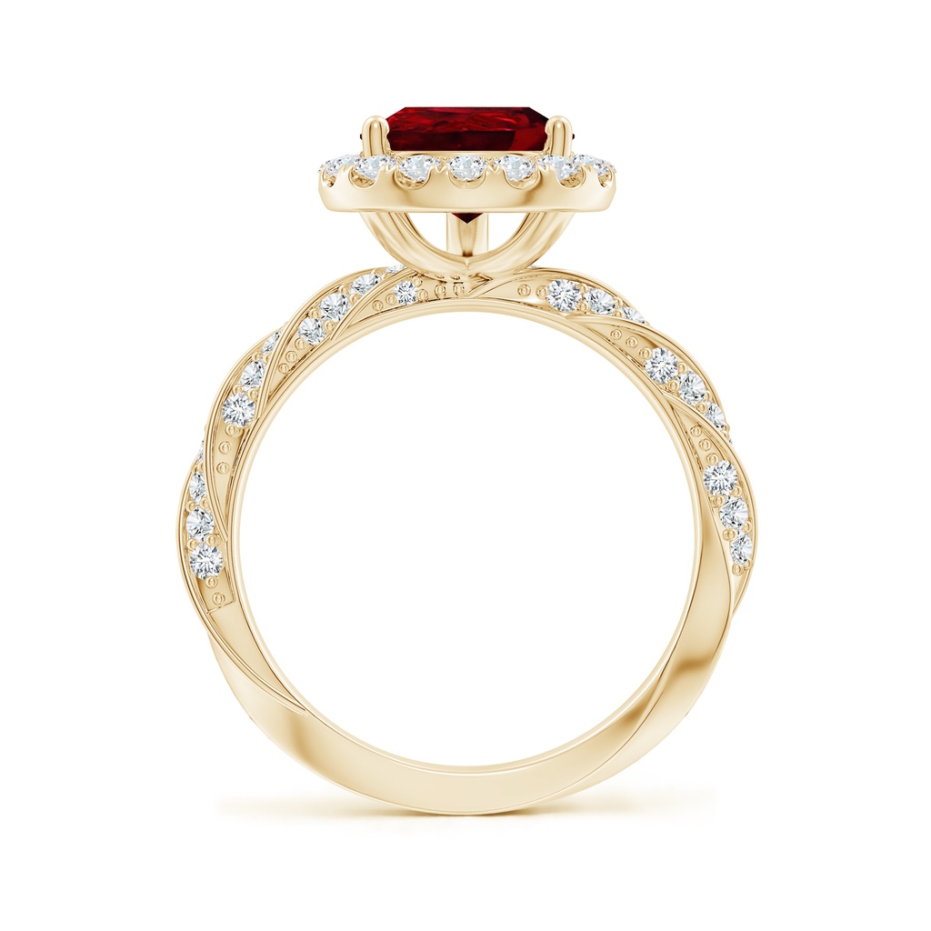 10x8mm AAAA Pear Ruby Halo Twisted Rope Shank Engagement Ring in Yellow Gold - side 199