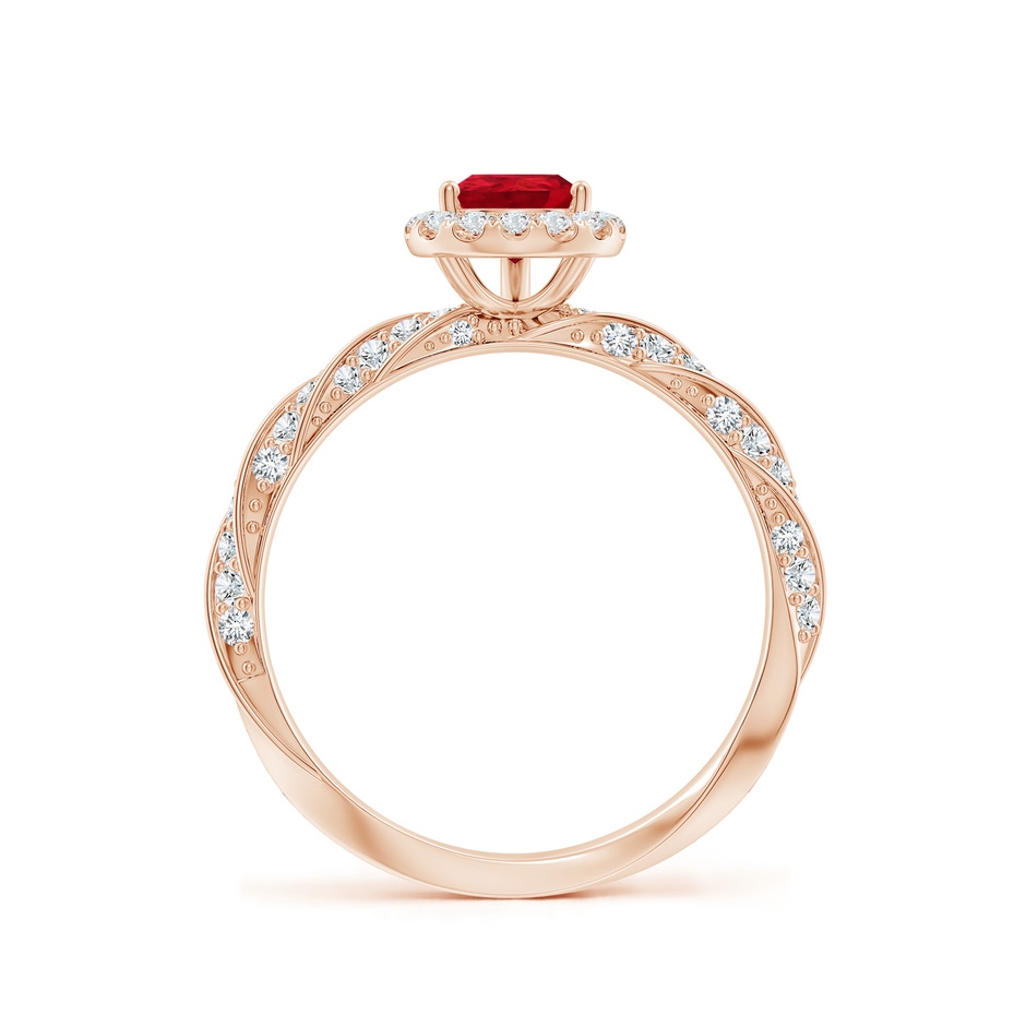 7x5mm AAA Pear Ruby Halo Twisted Rope Shank Engagement Ring in Rose Gold side 199