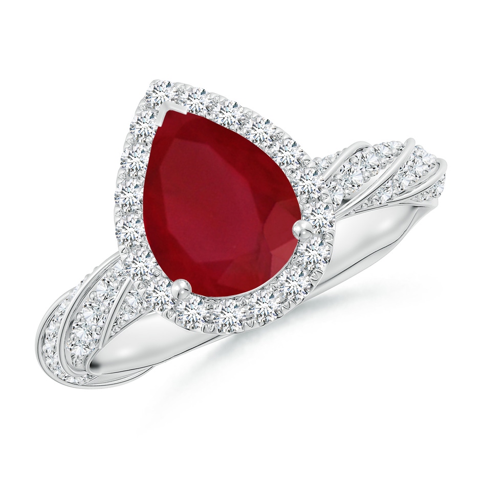 9x7mm AA Pear Ruby Halo Twisted Rope Shank Engagement Ring in P950 Platinum 
