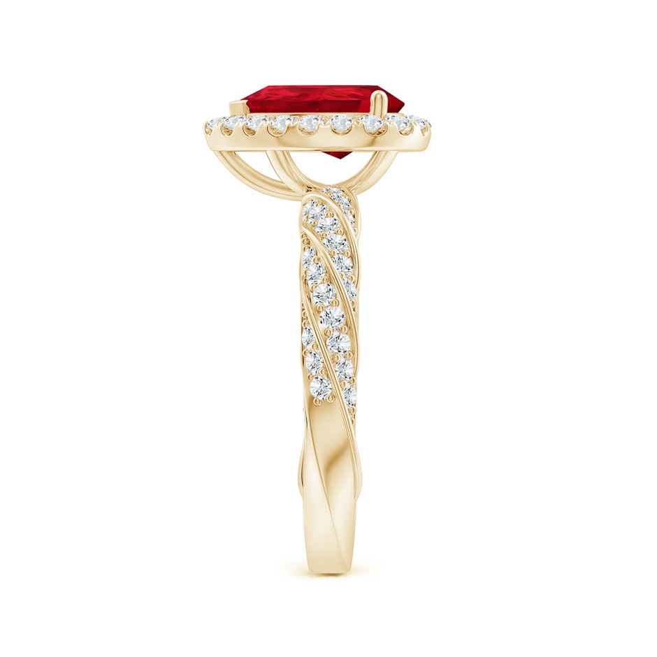 9x7mm AAA Pear Ruby Halo Twisted Rope Shank Engagement Ring in Yellow Gold side 299