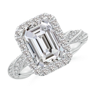 10x7mm IJI1I2 Emerald-Cut Diamond Halo Twisted Rope Shank Engagement Ring in P950 Platinum