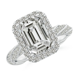 10x7mm KI3 Emerald-Cut Diamond Halo Twisted Rope Shank Engagement Ring in P950 Platinum