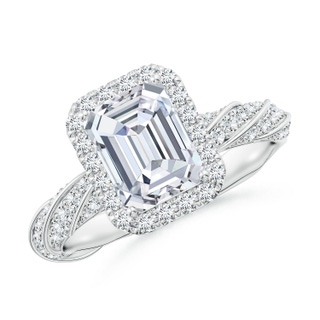 8x6mm GVS2 Emerald-Cut Diamond Halo Twisted Rope Shank Engagement Ring in P950 Platinum