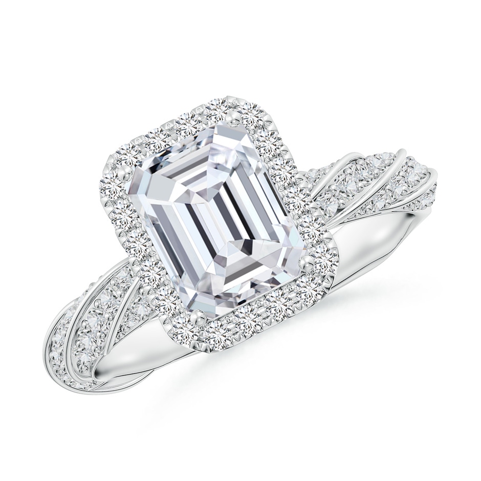 8x6mm HSI2 Emerald-Cut Diamond Halo Twisted Rope Shank Engagement Ring in White Gold 