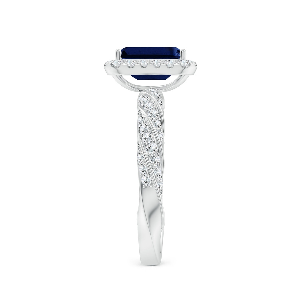 8x6mm AAA Emerald-Cut Blue Sapphire Halo Twisted Rope Shank Engagement Ring in P950 Platinum Side 299