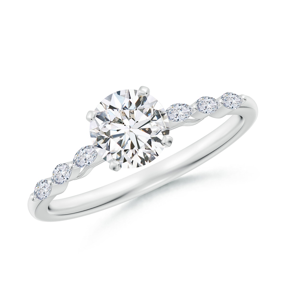 5.9mm HSI2 Round Diamond Engagement Ring with Marquise Accents in White Gold 