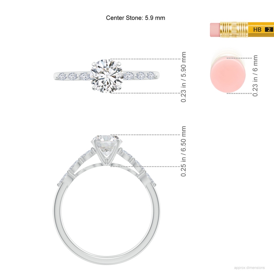 5.9mm HSI2 Round Diamond Engagement Ring with Marquise Accents in White Gold ruler