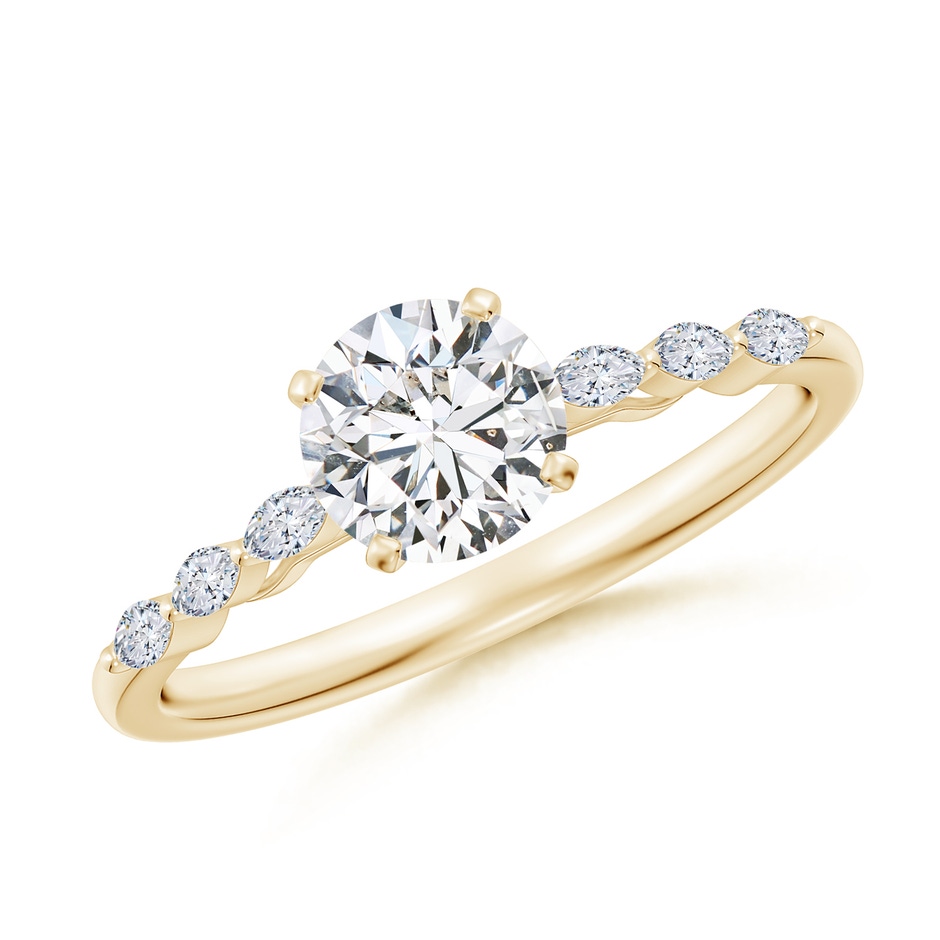 5.9mm HSI2 Round Diamond Engagement Ring with Marquise Accents in Yellow Gold 