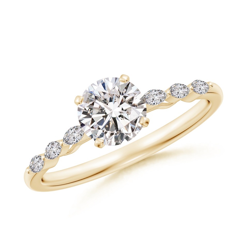 5.9mm IJI1I2 Round Diamond Engagement Ring with Marquise Accents in Yellow Gold 