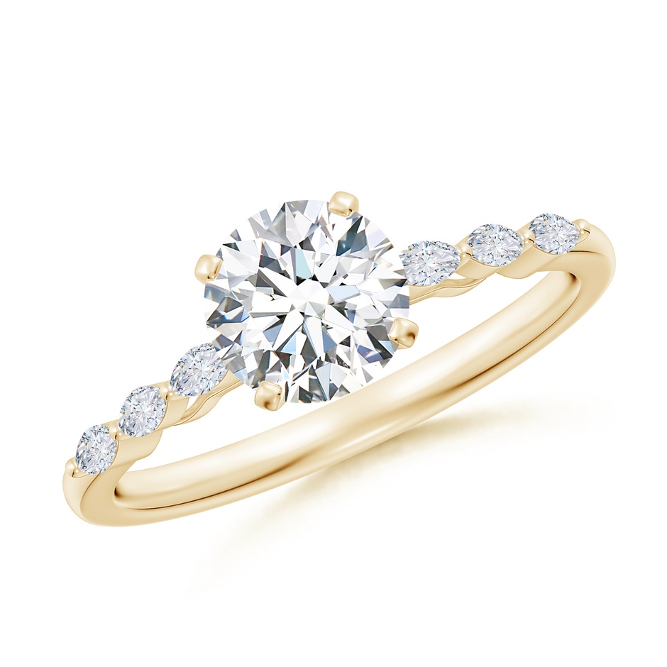 6.4mm GVS2 Round Diamond Engagement Ring with Marquise Accents in Yellow Gold 
