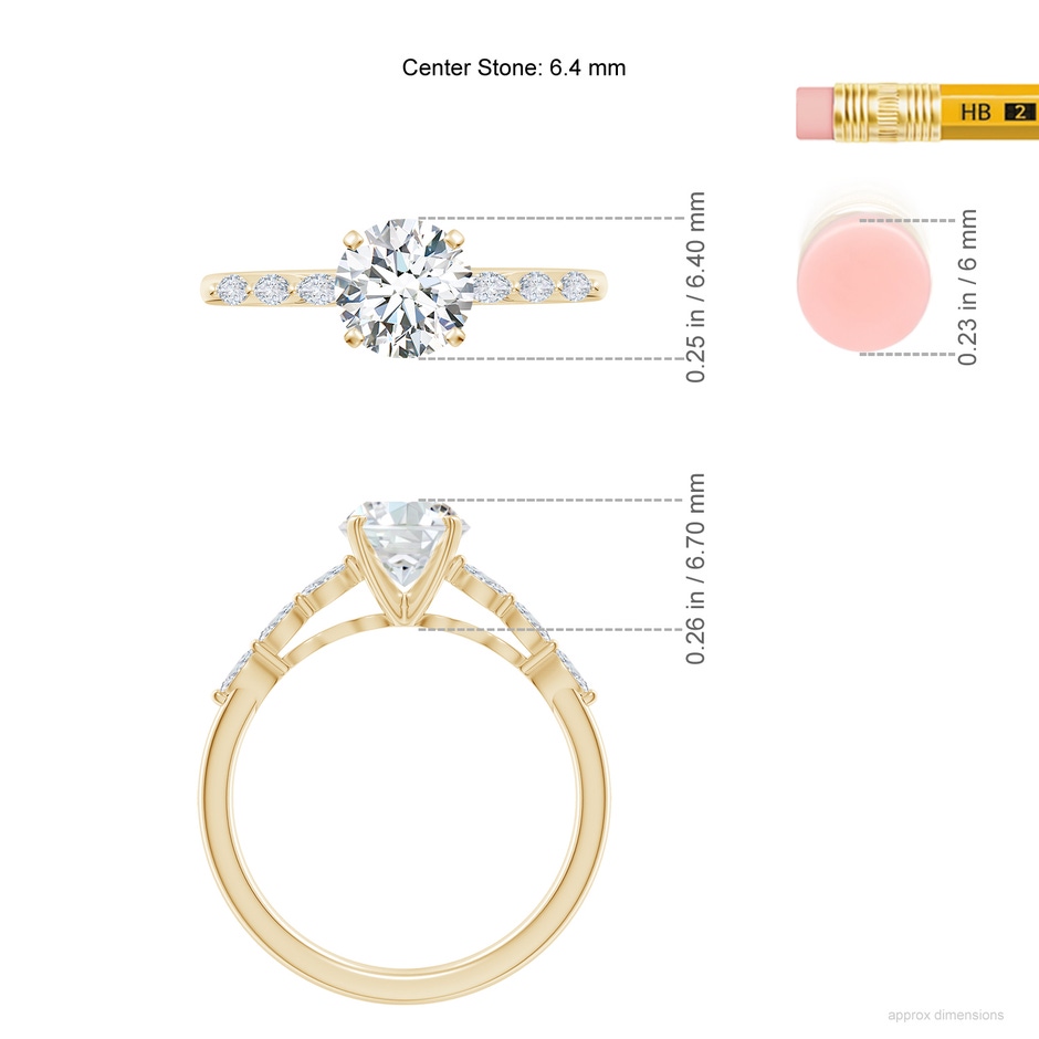 6.4mm GVS2 Round Diamond Engagement Ring with Marquise Accents in Yellow Gold ruler