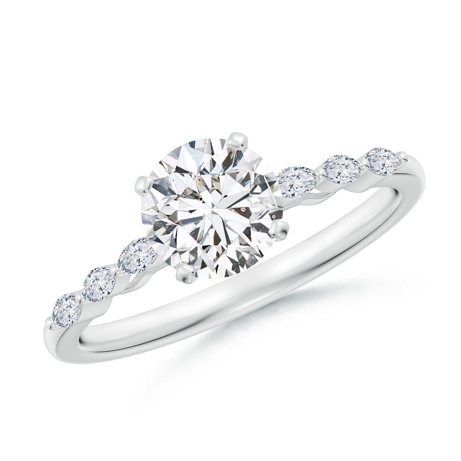 6.4mm HSI2 Round Diamond Engagement Ring with Marquise Accents in White Gold 
