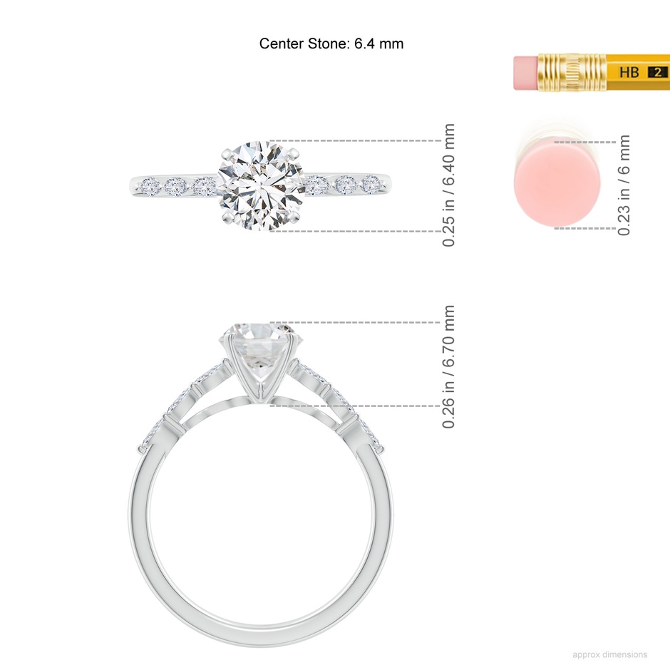 6.4mm HSI2 Round Diamond Engagement Ring with Marquise Accents in White Gold ruler