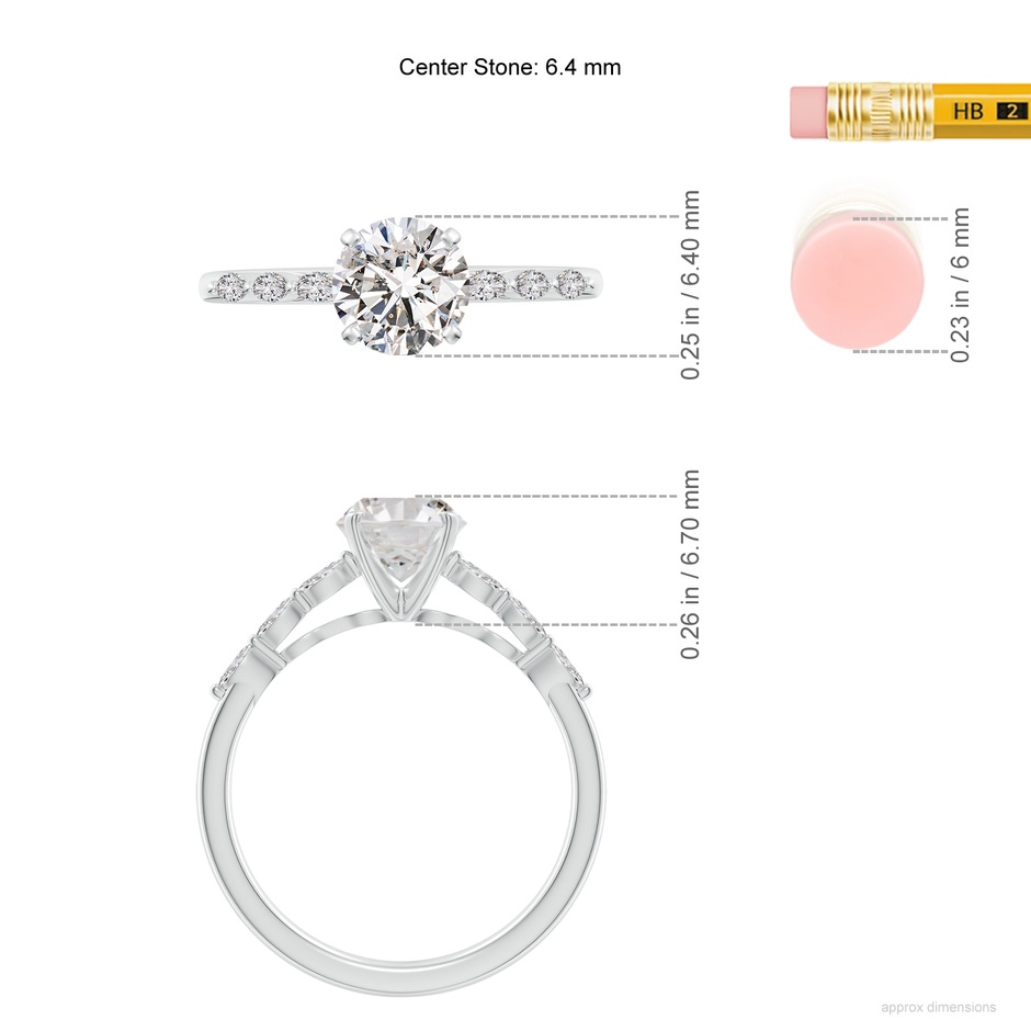 6.4mm IJI1I2 Round Diamond Engagement Ring with Marquise Accents in P950 Platinum ruler