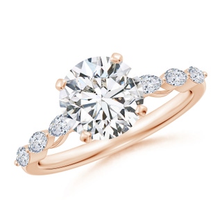 8mm HSI2 Round Diamond Engagement Ring with Marquise Accents in Rose Gold