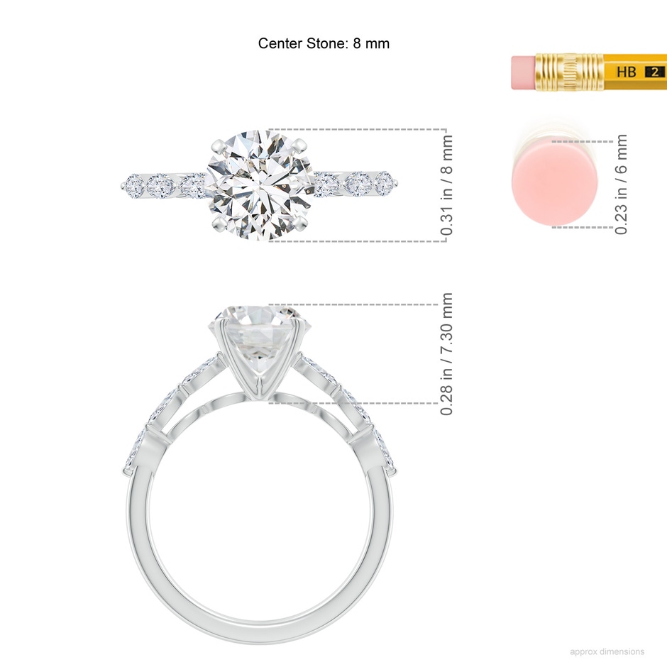 8mm HSI2 Round Diamond Engagement Ring with Marquise Accents in White Gold ruler