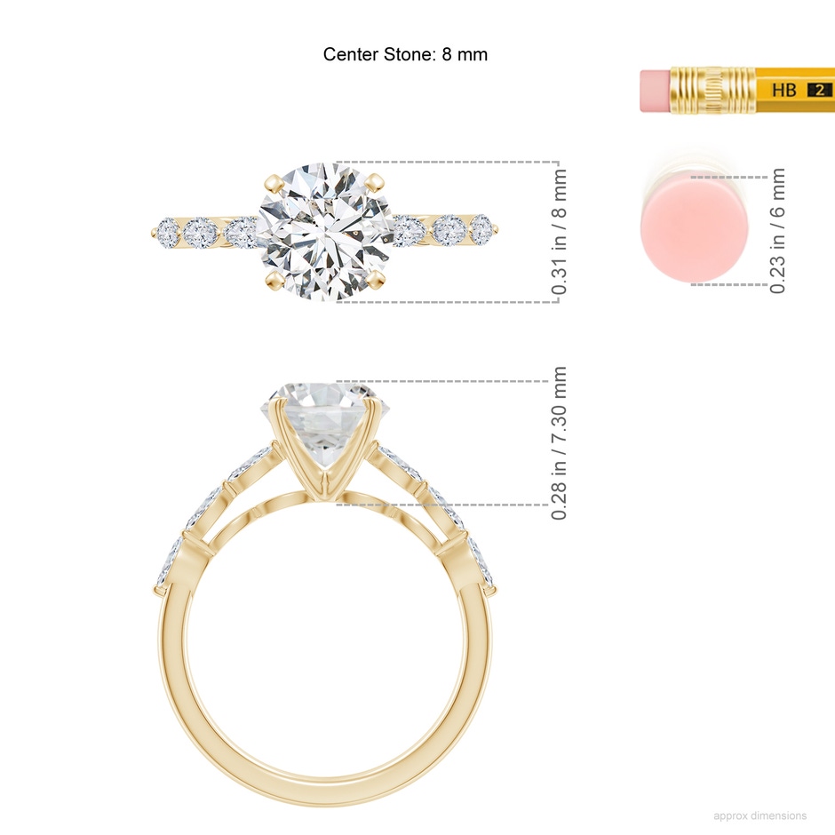 8mm HSI2 Round Diamond Engagement Ring with Marquise Accents in Yellow Gold ruler