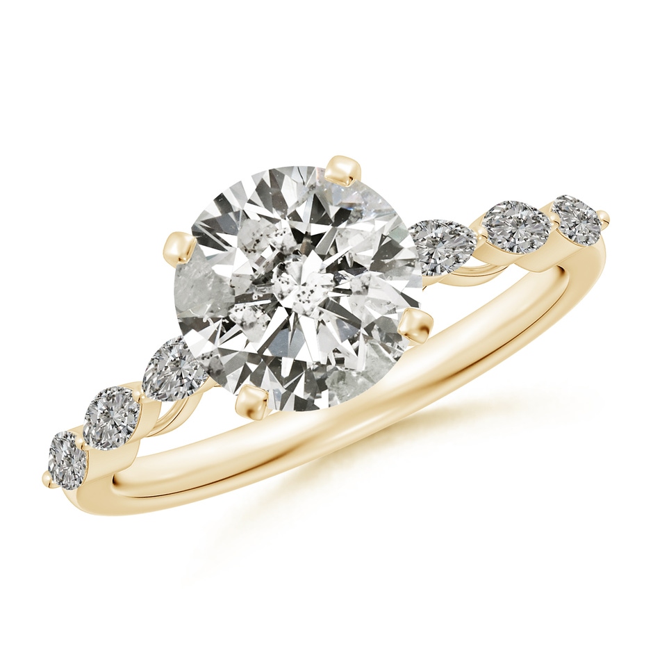 8mm KI3 Round Diamond Engagement Ring with Marquise Accents in Yellow Gold 