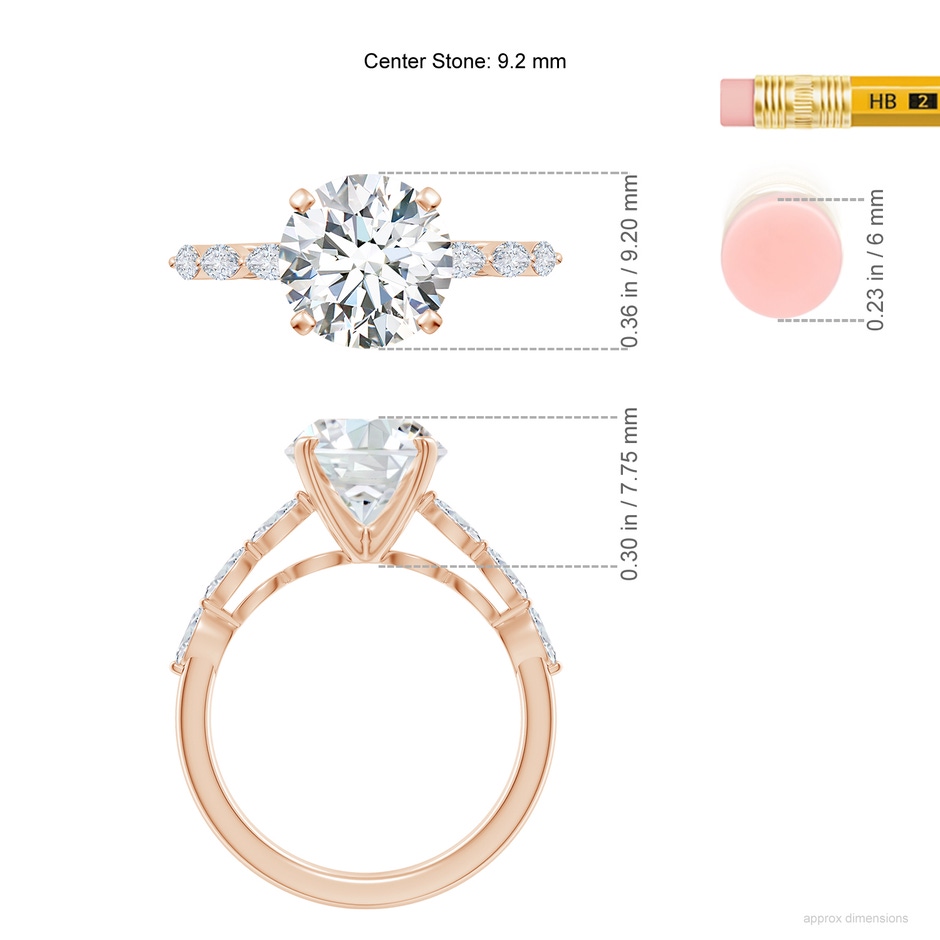 9.2mm GVS2 Round Diamond Engagement Ring with Marquise Accents in Rose Gold ruler