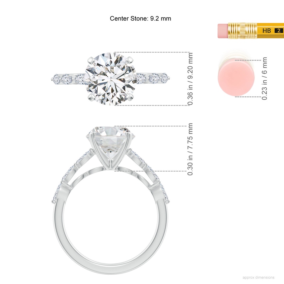 9.2mm HSI2 Round Diamond Engagement Ring with Marquise Accents in P950 Platinum ruler