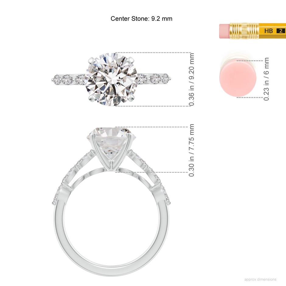 9.2mm IJI1I2 Round Diamond Engagement Ring with Marquise Accents in P950 Platinum ruler
