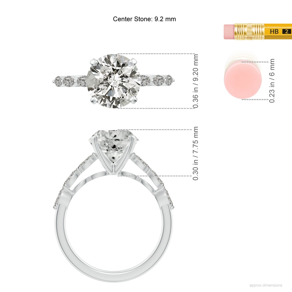 9.2mm KI3 Round Diamond Engagement Ring with Marquise Accents in White Gold ruler