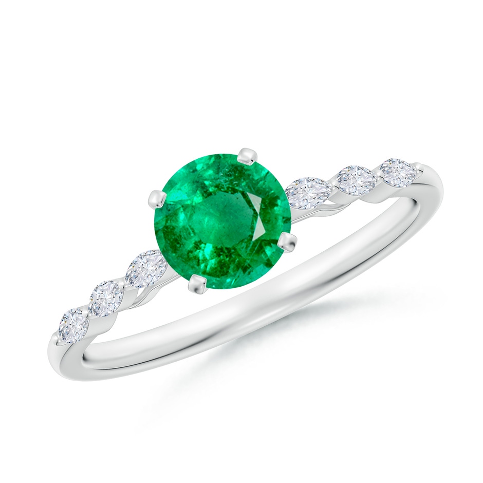 6mm AAA Round Emerald Engagement Ring with Marquise Diamonds in White Gold 