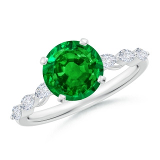 8mm AAAA Round Emerald Engagement Ring with Marquise Diamonds in P950 Platinum