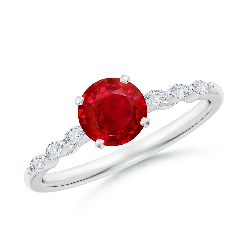 6mm AAA Round Ruby Engagement Ring with Marquise Diamonds in White Gold 