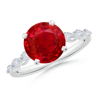 9mm AAA Round Ruby Engagement Ring with Marquise Diamonds in P950 Platinum