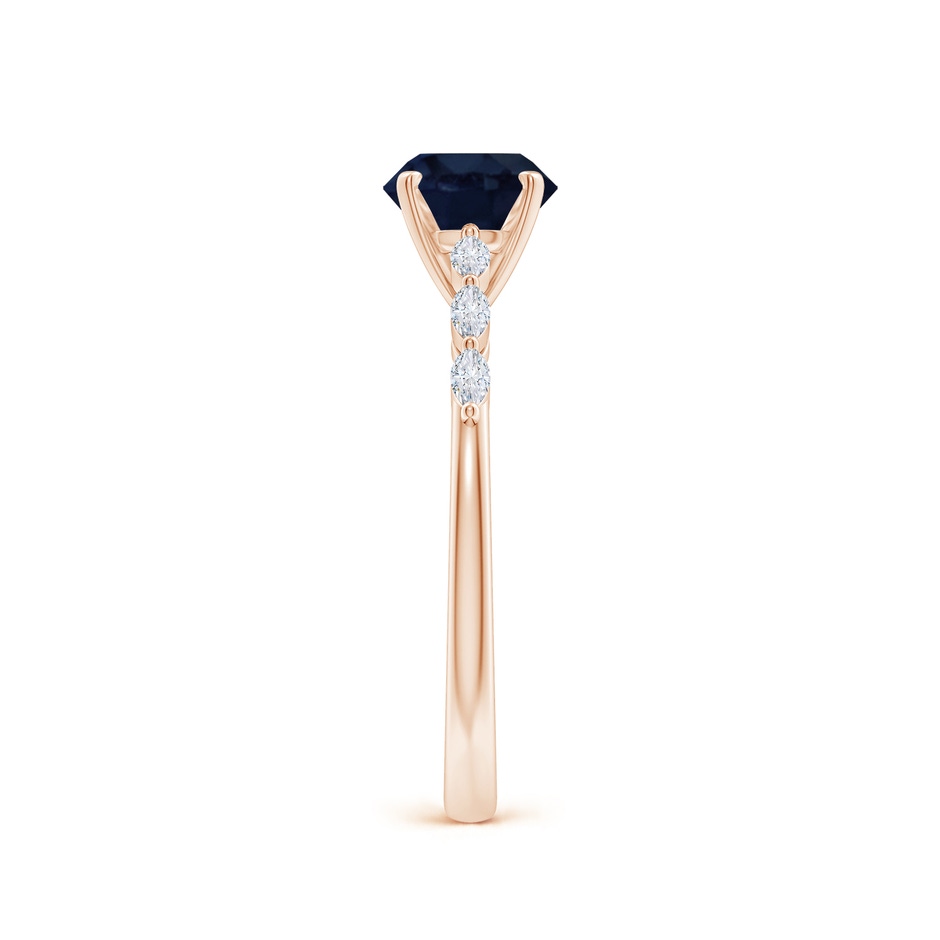 6.5mm A Round Blue Sapphire Engagement Ring with Marquise Diamonds in Rose Gold side 299