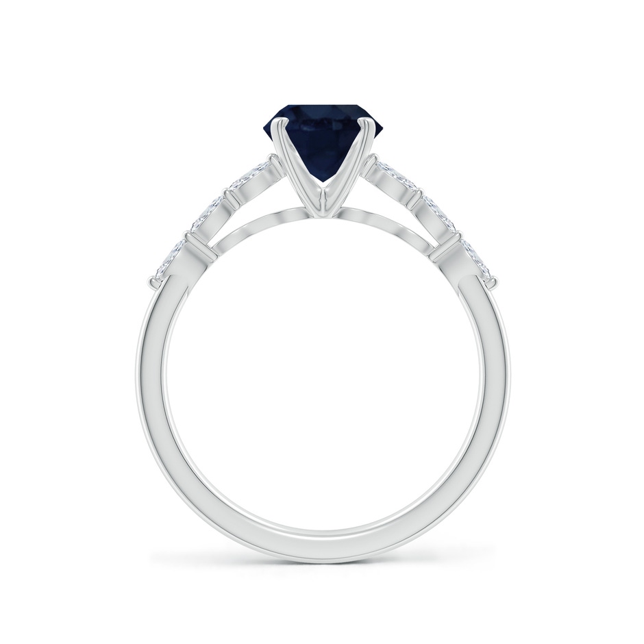 6.5mm A Round Blue Sapphire Engagement Ring with Marquise Diamonds in White Gold side 199