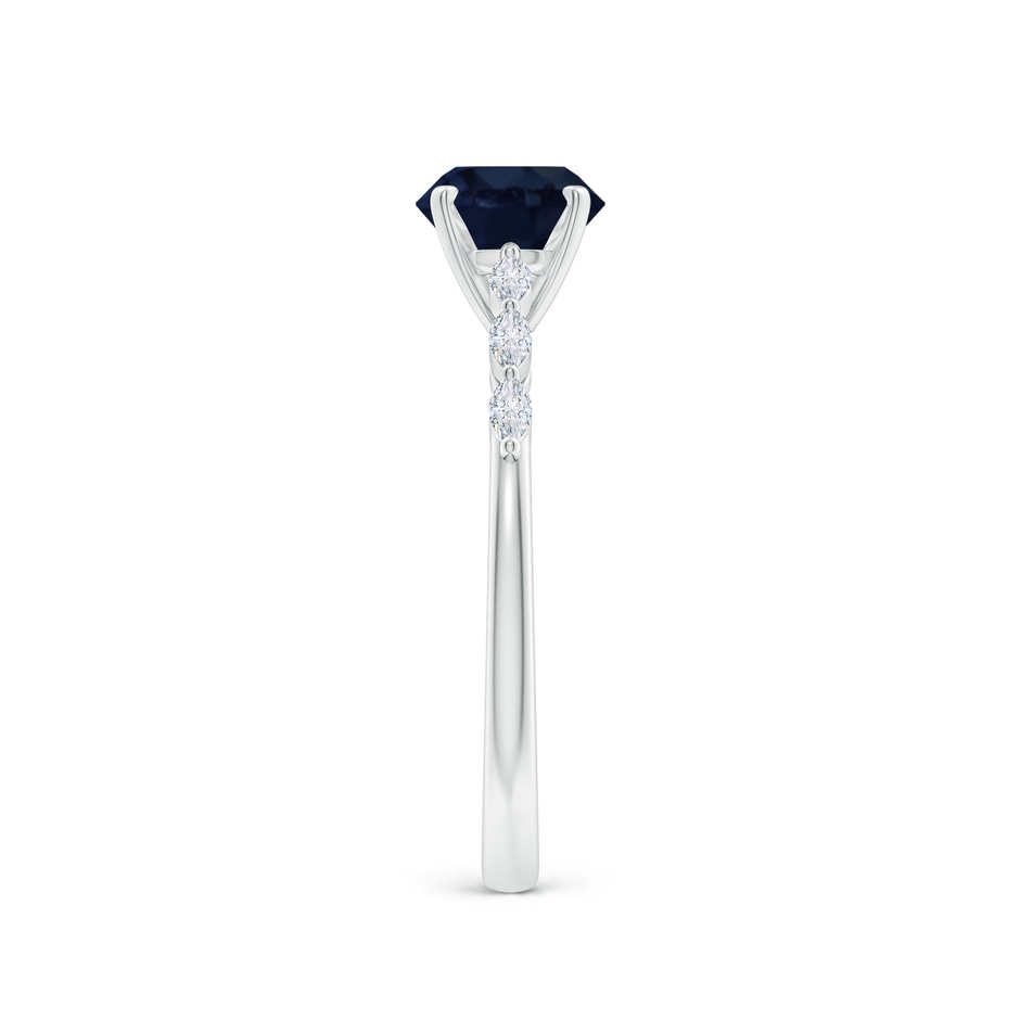 6.5mm A Round Blue Sapphire Engagement Ring with Marquise Diamonds in White Gold side 299