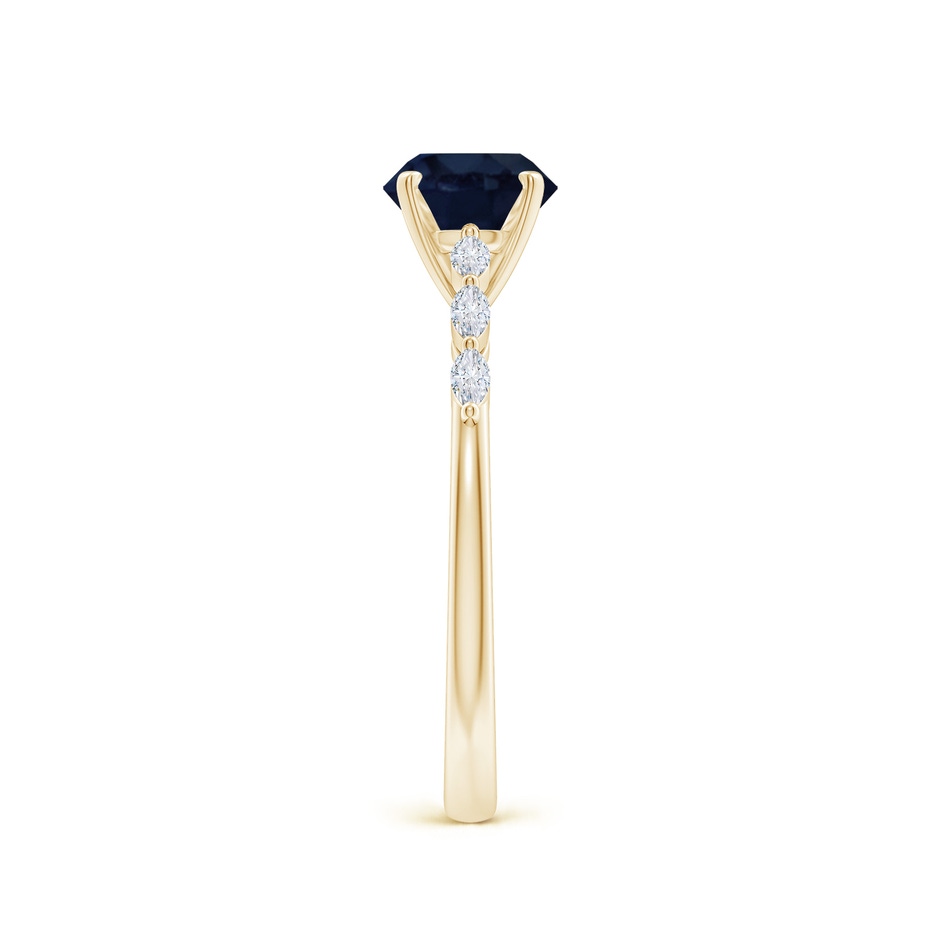 6.5mm A Round Blue Sapphire Engagement Ring with Marquise Diamonds in Yellow Gold side 299