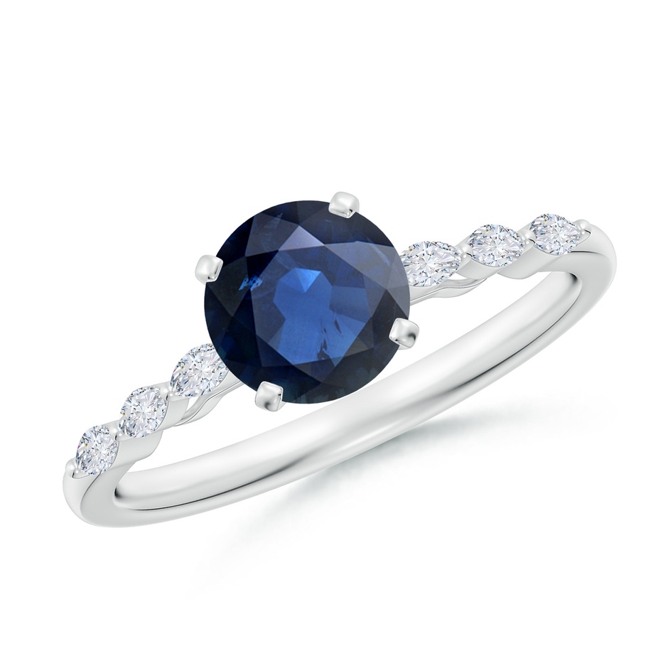 6.5mm AA Round Blue Sapphire Engagement Ring with Marquise Diamonds in P950 Platinum 