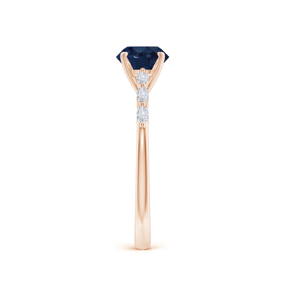 6.5mm AA Round Blue Sapphire Engagement Ring with Marquise Diamonds in Rose Gold side 299