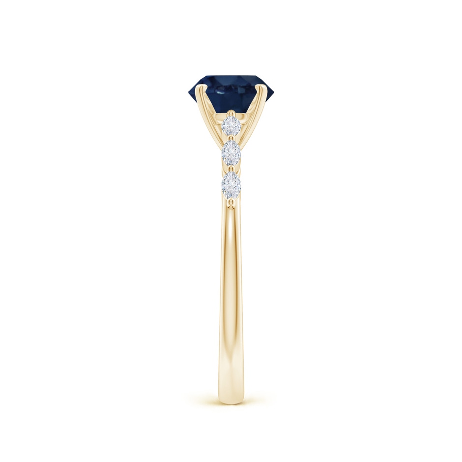 6.5mm AA Round Blue Sapphire Engagement Ring with Marquise Diamonds in Yellow Gold side 299