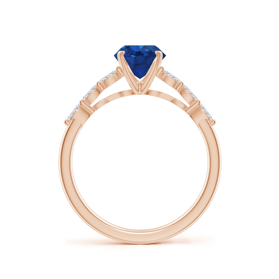 6.5mm AAA Round Blue Sapphire Engagement Ring with Marquise Diamonds in 18K Rose Gold side 199