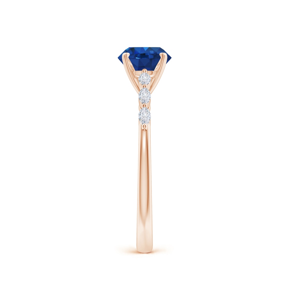 6.5mm AAA Round Blue Sapphire Engagement Ring with Marquise Diamonds in Rose Gold side 299